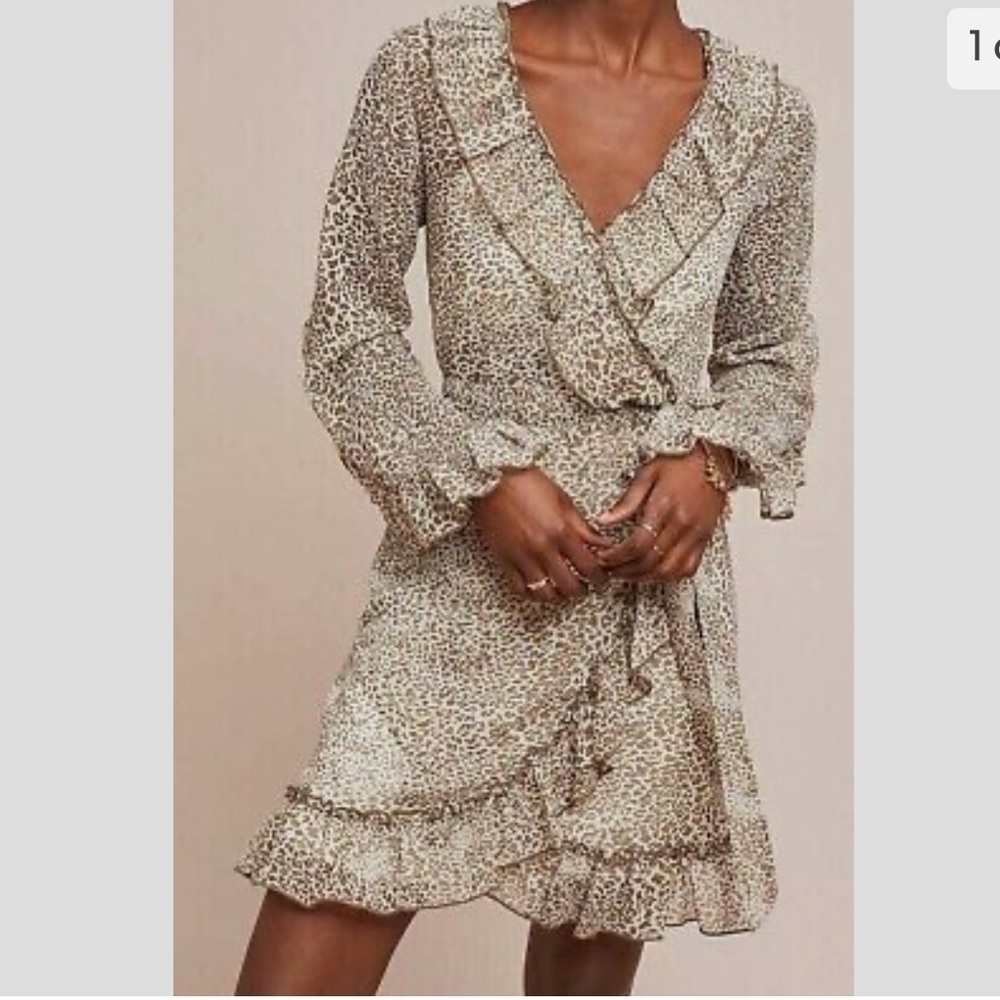 𝅺Anthropologie Ranna Gill ruffled leopard print dress